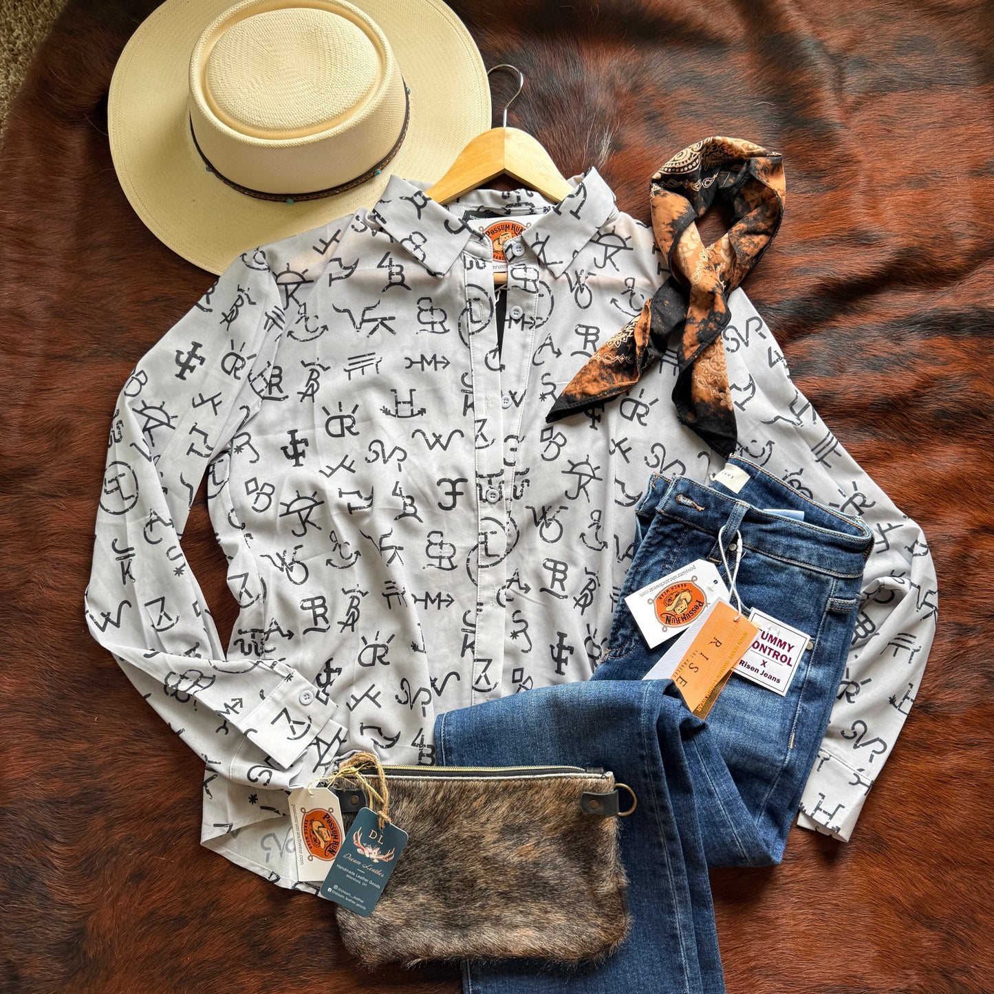 Branded Gray Chiffon Button Up