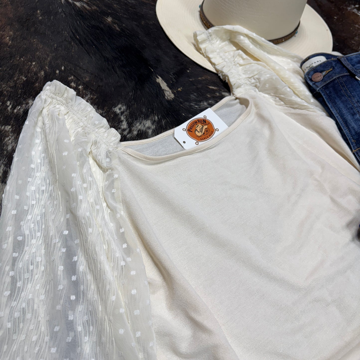 Plus Ivory Crinkle Swiss Dot