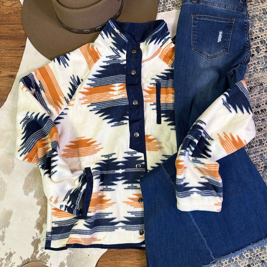 Western Aztec Snap Fleece Jacket