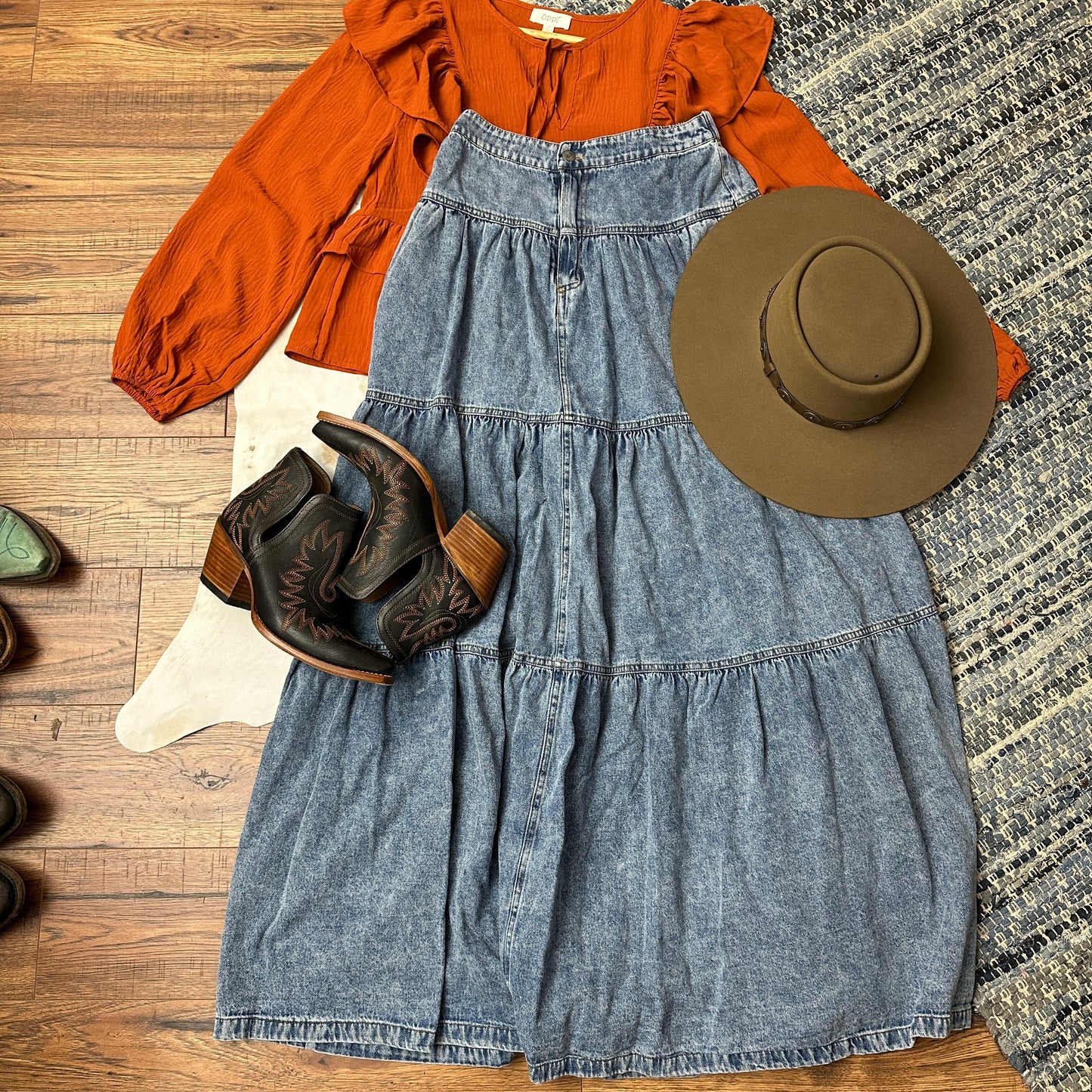 Barn Raising Tiered Denim Maxi Skirt