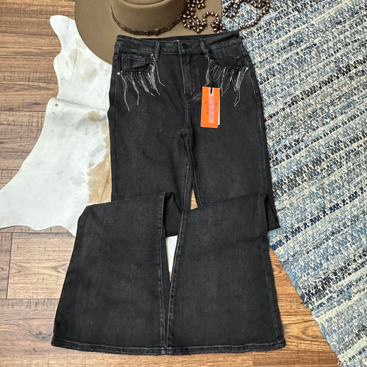 Embellished black washed jeans from Risen.