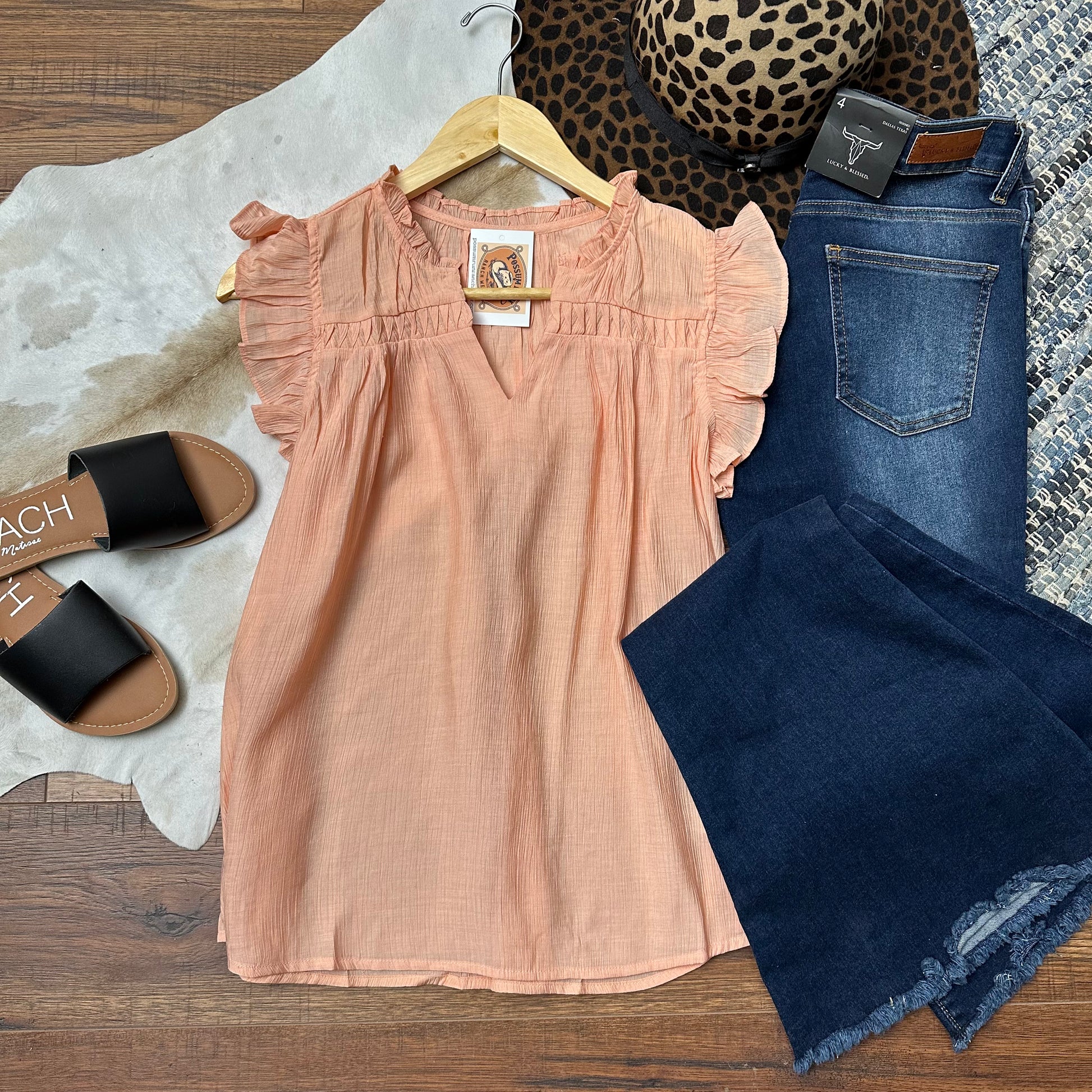 Peach crinkle tank top