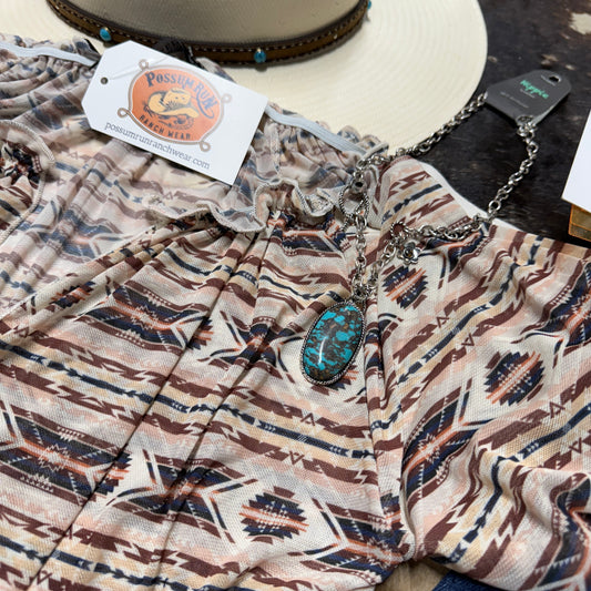 Brown Cream Aztec Mesh Blouse