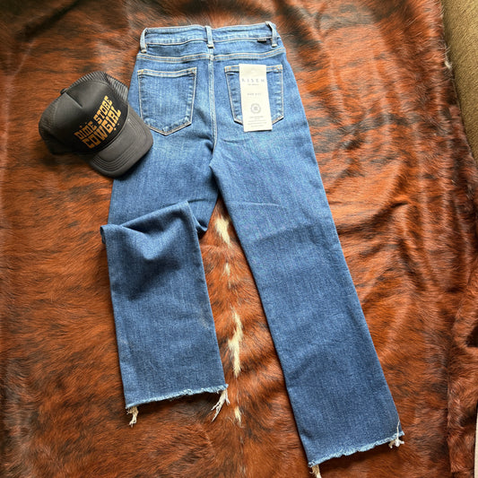 Tummy Control Straight Raw Cut Crop Denim