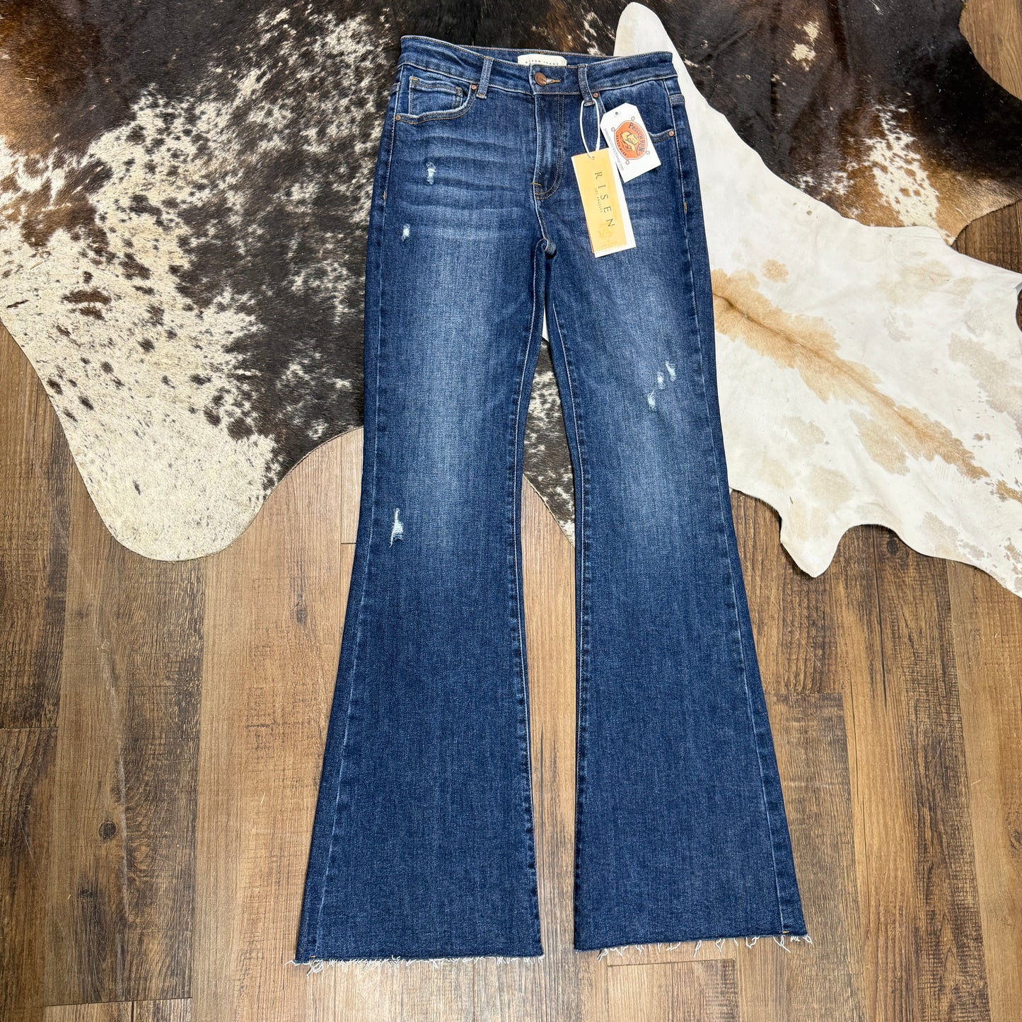 Mid Rise Flare Small Distressed Long Jeans