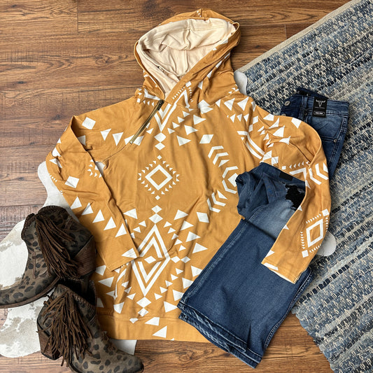 Honey yellow and oatmeal aztec double hooded sweatshirt from Ampersand