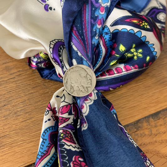 Buffalo Nickel Scarf Slide/ adjustable ring.