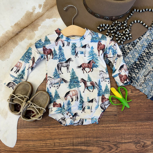 Pine Tree Horses Onesie